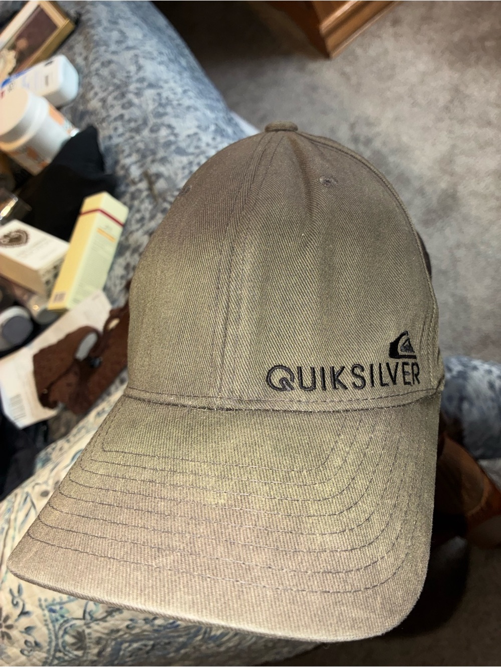 Quiksilver Olive Canvas Baseball Hat with Black Logo